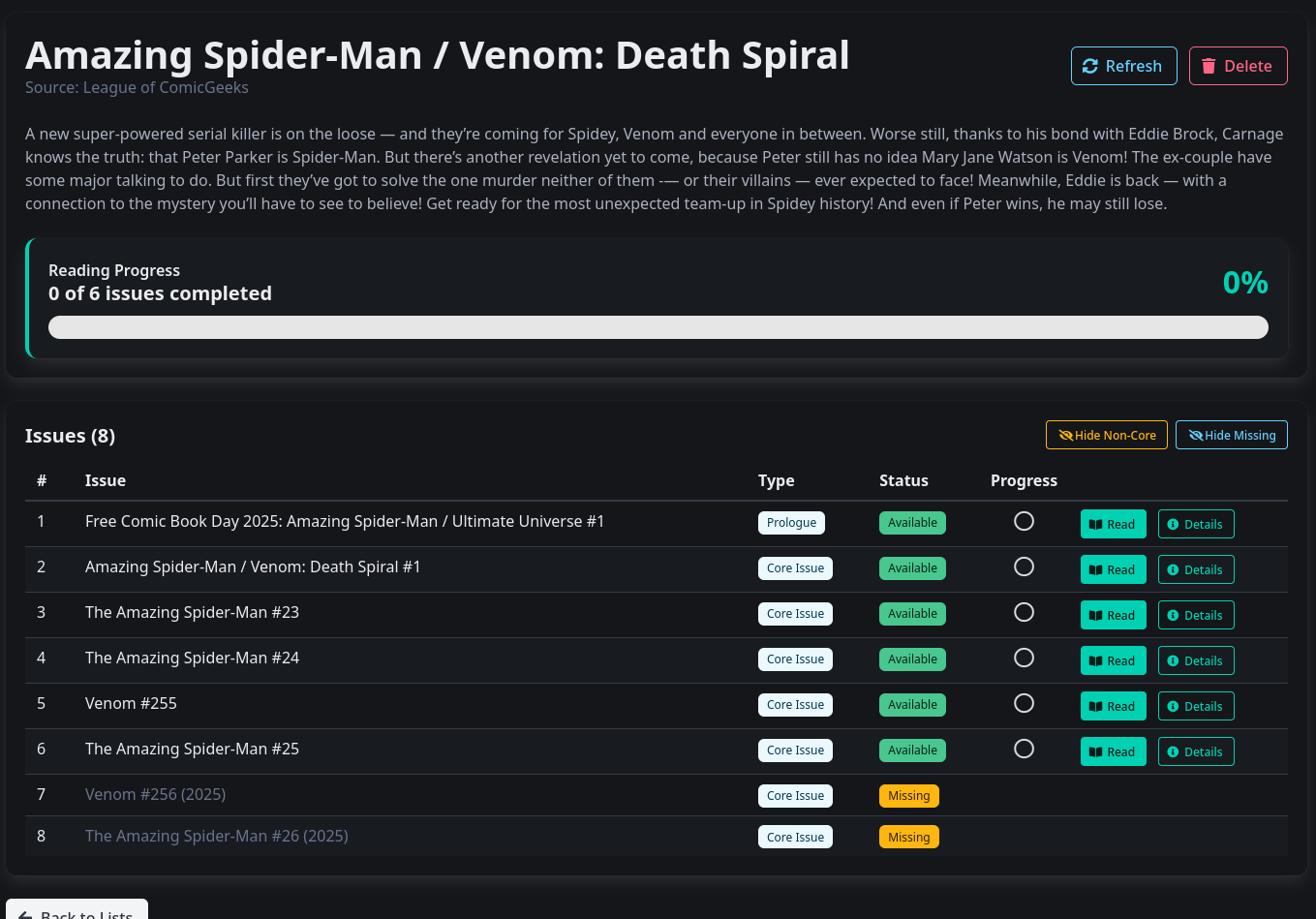 Image of the reading list view