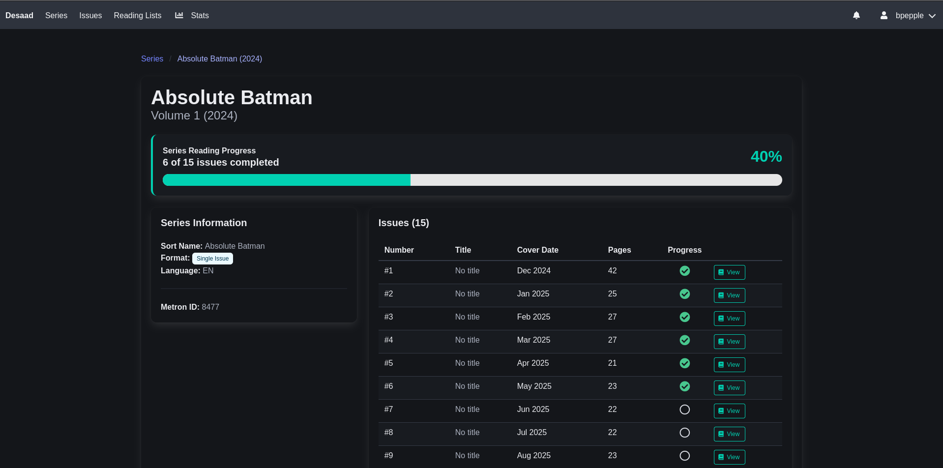 Screenshot of a Series Detail